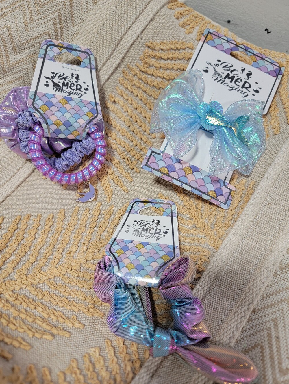 Kids Iridescent Hair Bow & Scrunchie Set - Purple/Blue